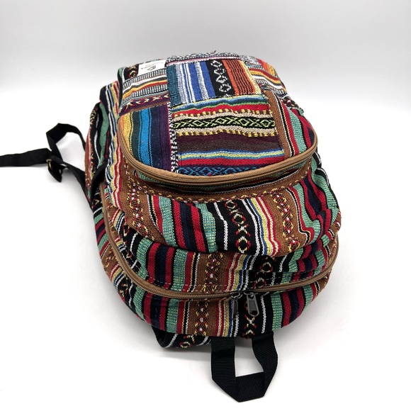 Bohemian Style Multi Colored Cotton Backpack Medium Size - Picture 2 of 12